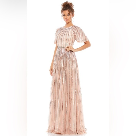 Mac Duggal Rose Gold Sequin Gown NWT Mac Duggal 4913 SEQUIN FLUTTER OMBRE SZ 12 - Picture 5 of 15